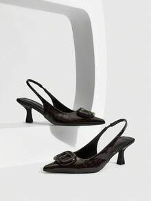 CUCCOO SZL 女士方扣尖头细高跟踝带凉鞋，简约时尚圣诞高跟鞋 - 巧克力棕 - 查看 2