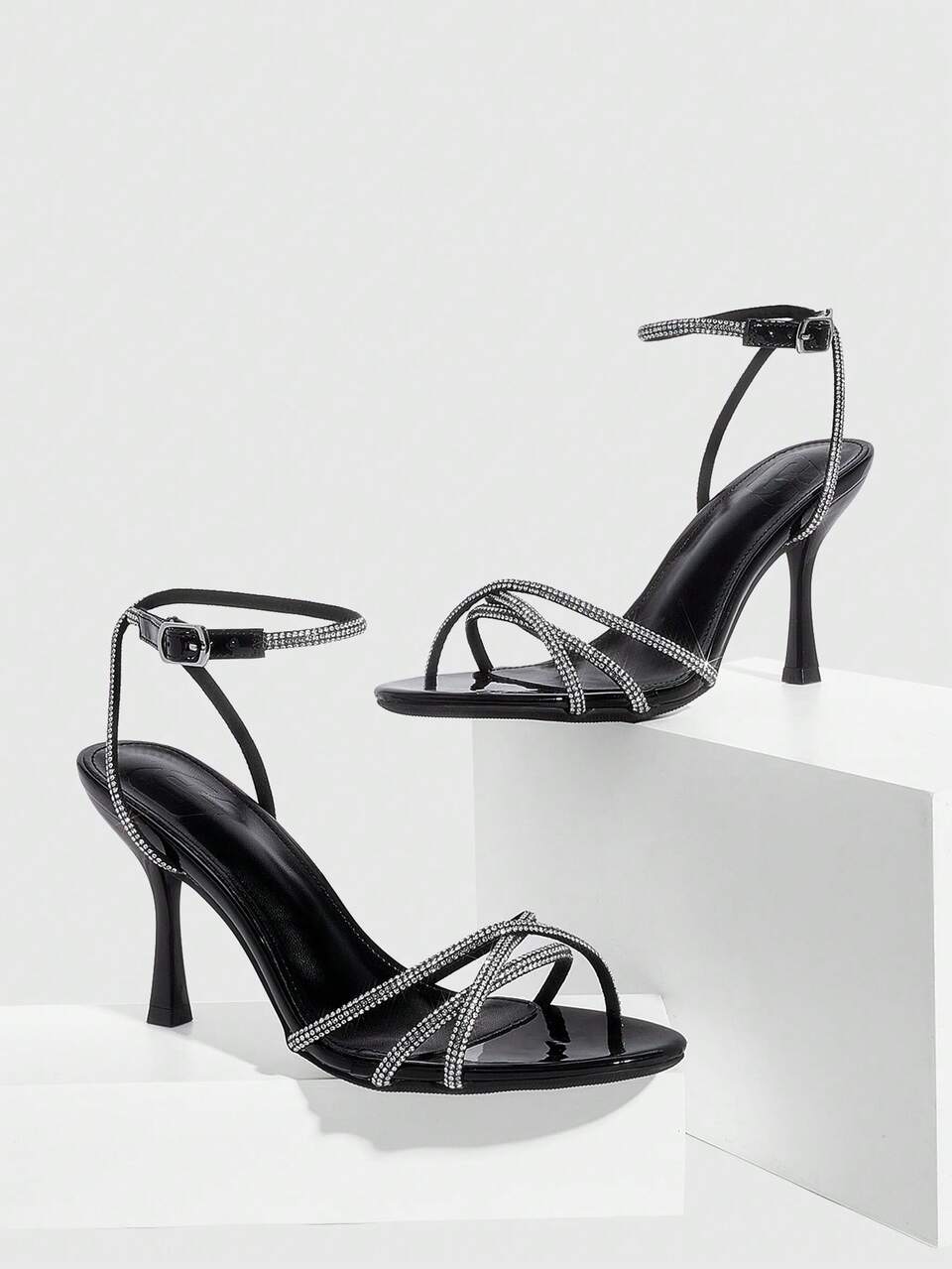 CUCCOO SZL Women Shoes Classic Simple Shiny Rhinestone Stiletto High Heel Sandals Cross Strap Design Banquet Party Dance Sexy Wear Fashion Dinner Commuter Women's Shoes Spring Shoes