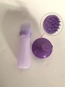 2件套，1个带齿干洗瓶/洗发水瓶/染发烫发挤压瓶/称重瓶/烫发瓶/美发用品，以及1个洗发梳/头皮按摩器，二合一干湿两用头皮按摩器/洗发刷/头皮护理刷，男女皆宜。 - 紫色 - 查看 12