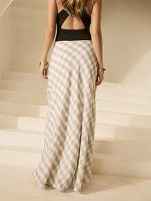 Aralina Women's Summer Semi Sheer Plaid Gingham Full Circle Maxi Skirt Cute Valentines Day Holiday Vacation Outfit Y2K Stockholm Style - Multicolor - View 3