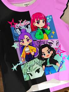 SHEIN Young Girl Casual Fashionable Cute Cap Sleeve Round Neck Top, Suitable For Spring/Summer - Multicolor - View 5