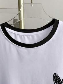 Resyla Women's Color Block Heart Print Round Neck Short Sleeve T-Shirt - White - View 3
