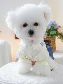 PETSIN 1pc Cat/Dog Universal Skirt, Ruffle Pet Dress With Shoulder Straps, Lace Collar Fake Two-Piece Cat And Dog Clothing - Blue - View 5