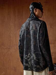 AKNOTIC Business Casual 男士梭织半透明镂空长袖休闲衬衫 - 黑色 - 查看 7