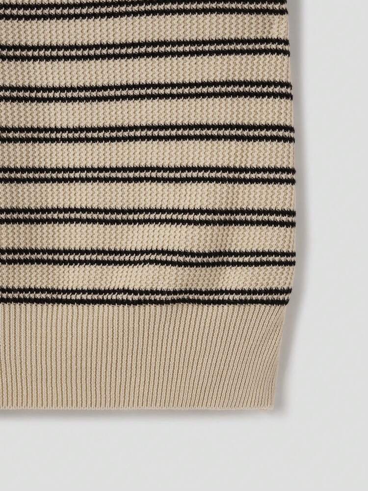 Men's Striped Polo Collar Knit Top, Summer