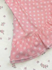 Elamini 女士休闲度假优雅日常百搭时尚外出粉色蝴蝶结装饰网纱波点印花抹胸迷你连衣裙，春夏款 - 粉色 - 查看 4