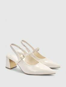 CUCCOO BIZCHIC Women Shoes Women's Pointed Thick Medium Heel Beige Slingback Women's High Heel Shoes Stylish And Comfortable Commuters Business Versatile Women's Slingback Shoes Spring Shoes - Off-white PU - View 7