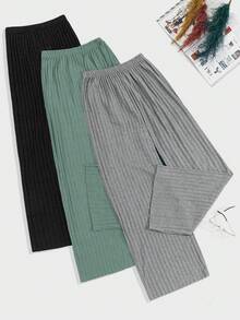 EURMUSE Plus Otton 3 Pcs Solid Knit Pant Set - Multicolor - View 2