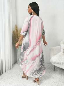 SHEIN Lady Women's Round Neck Loose Asymmetrical Print Fashion Casual 2 Pieces Set, Summer - Pink - View 2