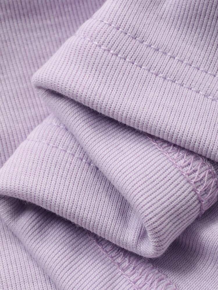 Solid Color Knit Pleated Short Sleeve & Long Pants Women Pajama Set