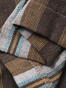 DAZY 男童条纹印花纽扣短袖休闲衬衫 - 棕色 - 查看 7