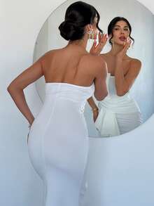 Firerie Women's Elegant, Exquisite, Romantic, Dignified, Luxurious Holiday Ball Gown, Suitable For Valentine's Day, Date, Birthday Party, Vacation, Asymmetrical Mermaid Strapless White Dress ,Summer Dress,Elegant Dress - White - View 8