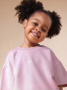 SUMWON Conjunto de dos piezas para niñas, camiseta de manga corta con pantalones de pierna ancha de tiro alto, conjunto casual y cómodo para primavera y verano - Rosa - Ver 5