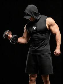 GymBeat Camiseta deportiva sin mangas con capucha y cordón con estampado de cabeza de toro para hombre - Multicolor - Ver 4