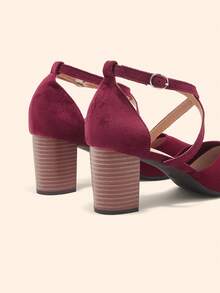 CUCCOO BASICS Giày nữ có khóa trang trí, mũi nhọn, gót chunky, quai ngang mắt cá chân, màu đen, thích hợp cho mùa hè, lễ tốt nghiệp, dạ hội, du lịch, mùa hè thanh lịch, giày xuân, lễ Phục sinh, Giáng sinh. - Rượu vang đỏ 1 - Xem 5