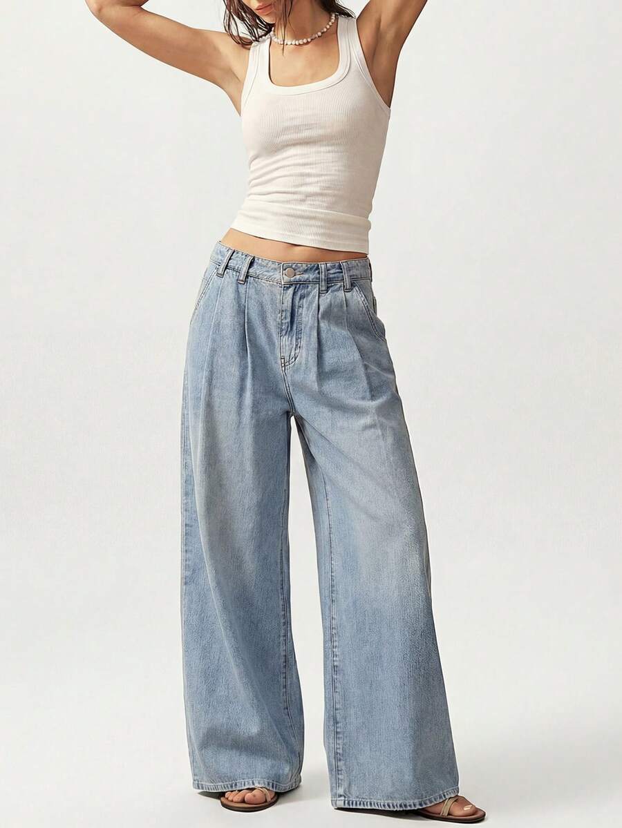 Bohemela Spring-To-Summer Women's Jeans,Light Blue Jeans,Spring To Summer,Comfortable Denim,Loose-Fit Denim Pants - Black - View 1