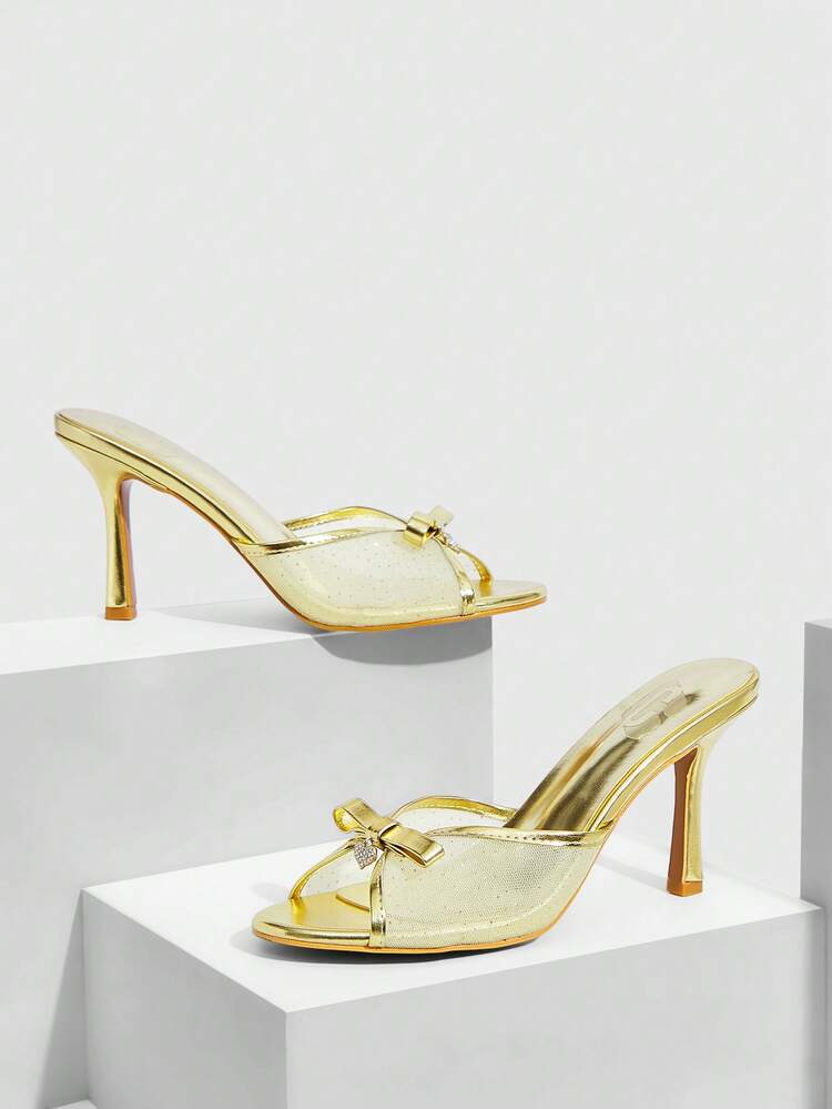 CUCCOO SZL Women's Fashion Bow Decor High Heel Slide Sandals, Suitable For Daily Wear Valentine's Day