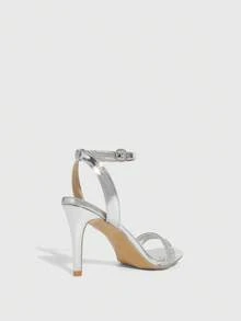 CUCCOO SZL Sandalias de tacón alto con tira de tobillo y punta puntiaguda con strass para mujer, elegantes y sexys para fiestas, banquetes y citas - Plateado - Ver 9