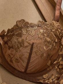 2pcs Mesh Embroidery Women's Lingerie Set - Coffee Brown - View 7