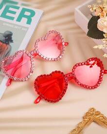 心形无框太阳镜 心形水钻眼镜 女士透明心形眼镜 - 紅色 - 查看 8