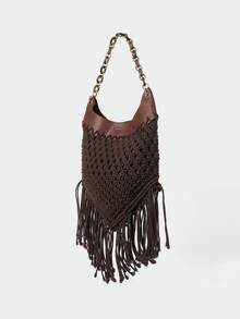 SHECARRY FASHION VACATION WOVEN TOTE BAG - Brown - View 3