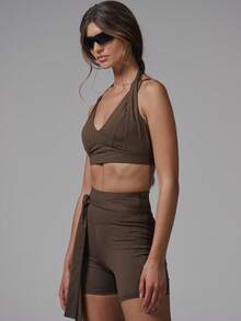 Musera Sport 露背双肩带运动文胸 运动健身 健身房普拉提 日常休闲 香蕉布丁 夏季 - 摩卡棕 - 查看 3