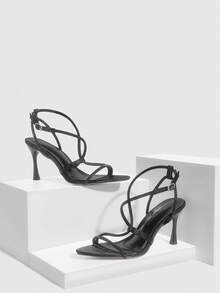 CUCCOO SZL Giày sandal cao gót mũi nhọn đính đá lấp lánh dành cho nữ, kiểu dáng gợi cảm, sang trọng, màu bạc lấp lánh, thích hợp cho các bữa tiệc, sự kiện, câu lạc bộ, lễ hội Giáng sinh. - Màu đen 1 - Xem 2