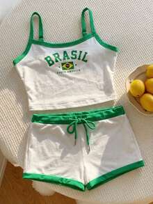 Comfortcana Conjunto de camiseta de tirantes y shorts súper cortos en los colores de la bandera de Brasil - Multicolor - Ver 6