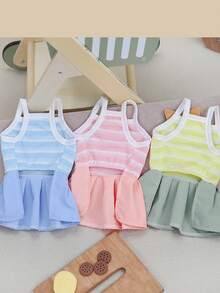 PETSIN 狗狗服装、猫咪服装、动物裙装、宠物春夏新品系列、幼犬连衣裙、公主风百搭连衣裙、条纹印花、小型动物服装、清凉防晒霜 - 彩色 - 查看 6