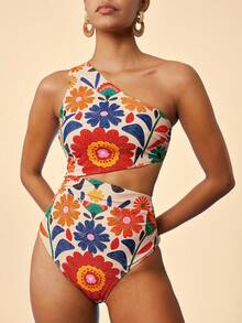 Travachic 女士彩色花卉图案休闲镂空连体沙滩装 - 彩色 - 查看 1