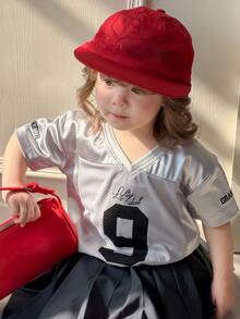 DAZY Baby Girls Printed V-Neck Short Sleeve Top - Grey - View 3