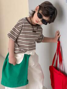 DAZY 男童条纹圆领休闲百搭日常短袖T恤 - 灰色 - 查看 1