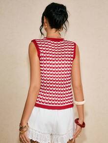 Poéselle Women's Knitted Cardigan, Fashion Spring/Summer New Arrival - Red and White - View 3