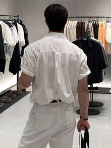 DAZY Men's White Pocket Casual Commuter Shirt, Summer - White - View 2