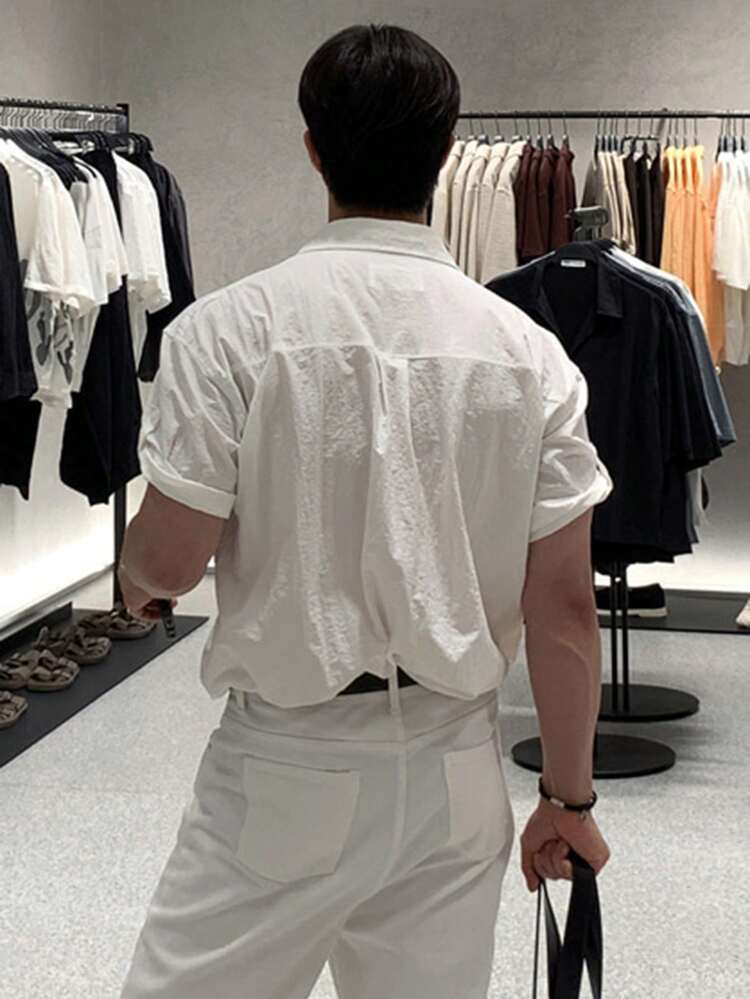 Men's White Pocket Casual Commuter Shirt, Summer