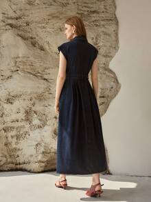 MOTF PREMIUM WOMEN'S CASUAL DENIM DRESS FOR COMMUTING, SPRING/SUMMER, BELT NOT INCLUDED - Blue - View 3