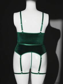 Seduluxe Bộ đồ lót ren phối ren gợi cảm cỡ lớn 2 món - Màu xanh lá cây đậm - Xem 2