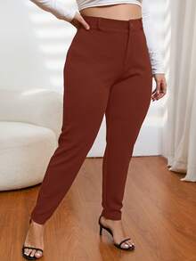 SHEIN Privé 大码休闲纯色舒适裤 - 紅色 - 查看 3
