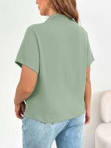 SHEIN Essnce Áo thun ngắn tay dáng rộng thoải mái, ôm dáng đơn giản dành cho nữ cỡ lớn, thích hợp mặc đi nhà thờ và công sở, thời trang mùa xuân hè. - Màu xanh Bạc hà - Xem 2
