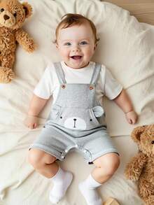 Vintaside Kids 男婴夏季卡通图案3D耳朵设计连体衣，配白色短袖T恤 - 彩色 - 查看 5