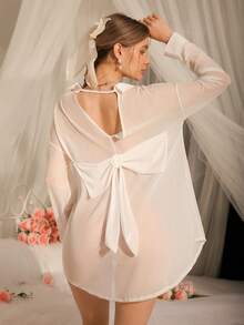 女士蕾丝蝴蝶网纱睡裙，浪漫 - 白色 - 查看 6