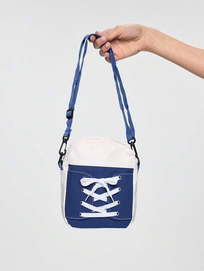 ROMWE Grunge Punk 1pc Fashion Girl's Satchel Bag, Sneaker Design, Creative Canvas Shoulder Bag, Cartoon Patchwork Shoe-Shaped Wallet - Durable Zipper Design, Shoulder Bag, Suitable For Outdoor Adventure And Daily Wear (Zipper Direction And Color Random)