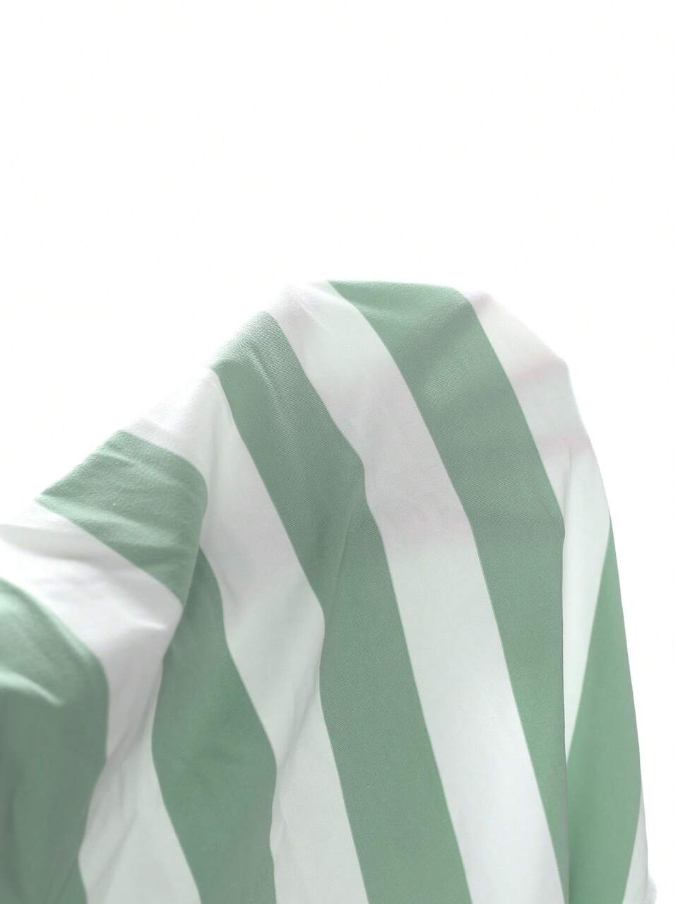 Plus Size Casual Striped Round Neck T-Shirt & Drawstring Hem Split Skirt 2-Piece Set,Sage Green,Summer,Smart Casual,Everyday Women Outfits Clothes