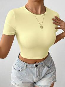 SHEIN Glamour Áo thun crop top buộc dây hở lưng kiểu dáng thường ngày mùa hè - Kem - Xem 6
