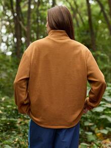 In My Nature Women's Loose Fit Drop Shoulder Long Sleeve Outdoor Fleece Jacket - Camel - View 2