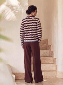 Anewsta Cárdigan con cierre delantero de corbata, con patrón de rayas y ribete de contraste con motivos de vida marina - Multicolor - Ver 2