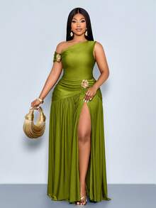 SOLERSUN Plus Asymmetrical Neck Top & Split Thigh Skirt - Green - View 6