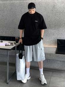 DAZY Men's Casual Summer Letter Print Black T-Shirt - Black - View 4