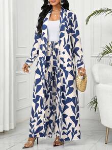 SHEIN Lady طقم كاجوال فضفاض أنيق من قطعتين للنساء، بطبعات ملونة على الأكمام الطويلة - متعدد الألوان - مشاهدة 6