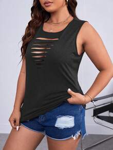SHEIN Essnce Áo tank top cỡ lớn, màu trơn, khoét eo, gợi cảm, thích hợp cho mùa hè. - Màu xám đen - Xem 1